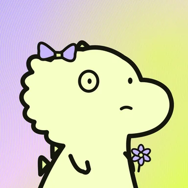 #099 · Cloudy · Wide-eyed · Lemon & lilac · Bow & flower