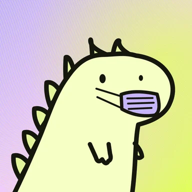 #200 · Tiny rex · Surprised · Lemon & lilac · Face mask